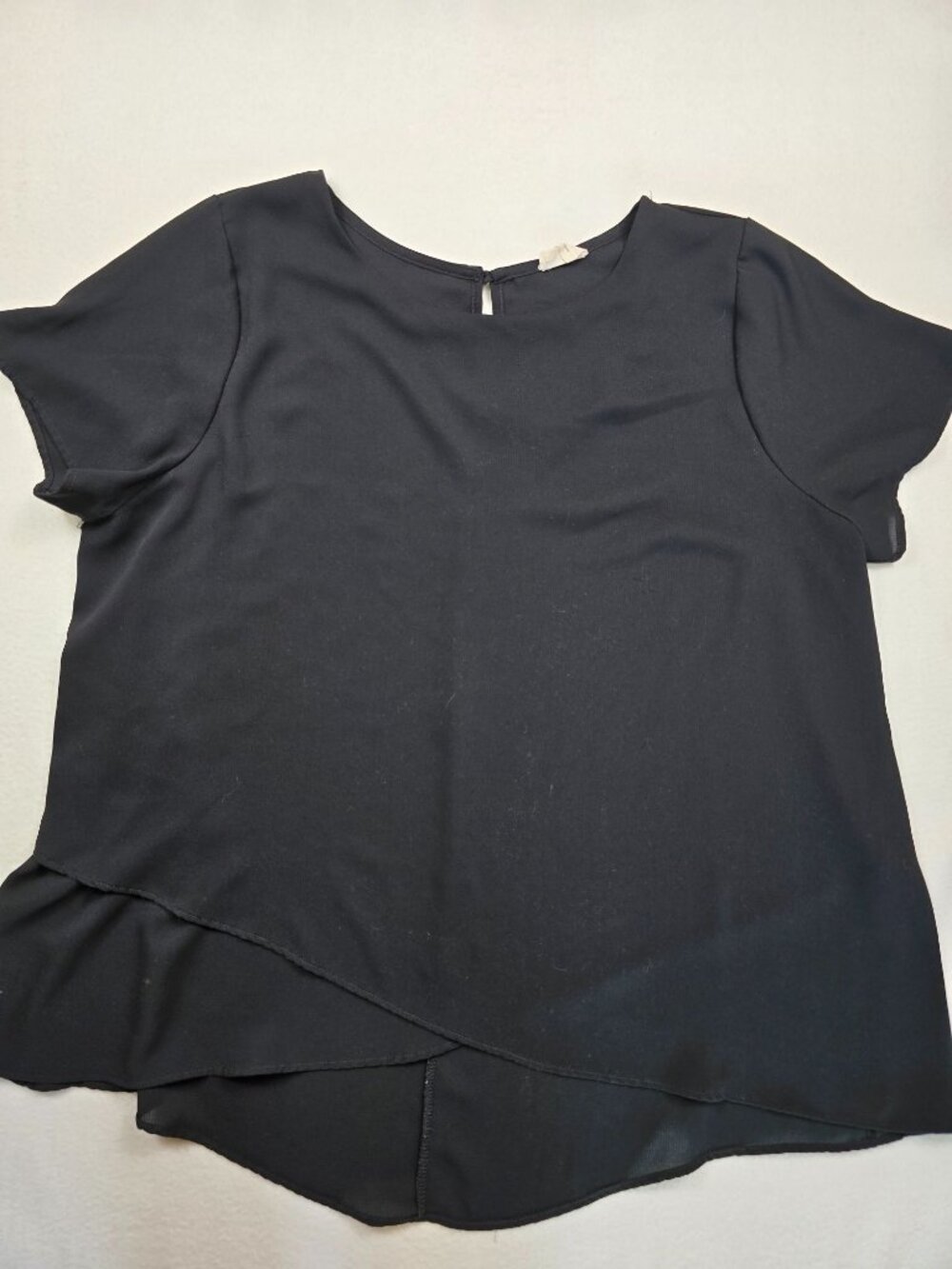 Emory Park Black Short-Sleeve Asymmetrical Hem Blouse Womens 1X